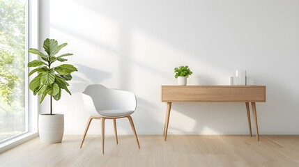 Minimalist White Chair and Wooden Table
