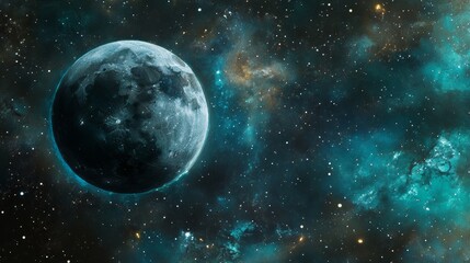 Celestial Body in Teal Nebula Planetary Composition, Space Art, Cosmic Landscape, Space Exploration, Astronomy Space,Planets