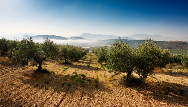 olive grove in jaen with african haze