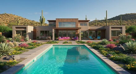 Luxury Home with Pool in Desert Landscape