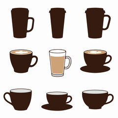 Coffee cups assortment drinks set beverage