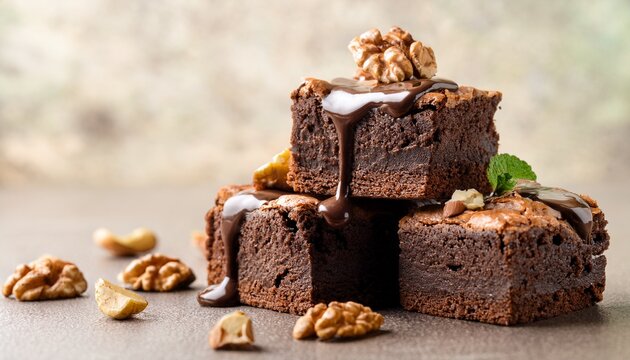 chocolate brownies with walnuts and melted chocolate - Powered by Adobe