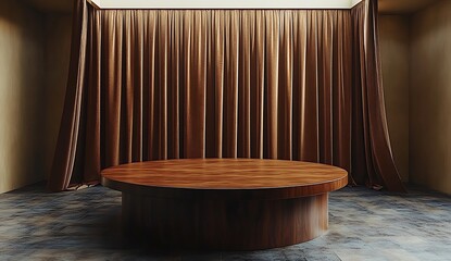 Elegant Wooden Round Mockup Stage Presentation