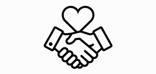 Obraz premium Handshake with heart icon line art graphic