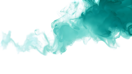 Abstract teal and white smoke swirls on design art ink aqua blue airy dark on transparent background