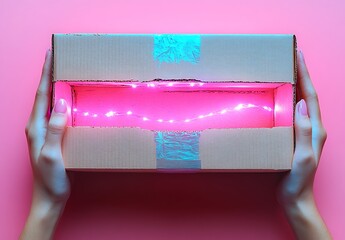 Magical Pink Light Box Mockup Product Packaging Design