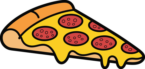 Delicious melted cheese pepperoni pizza slice cartoon