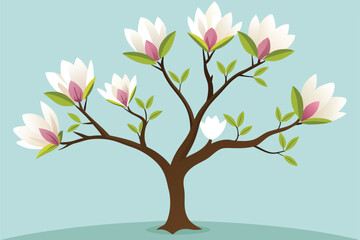 Obraz premium Magnolia tree vector illustration detailed clipart beautiful magnolia blossom floral design