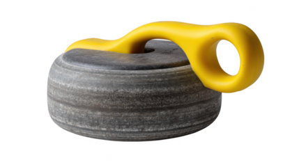 Curling stone with yellow handle for winter sport isolated on transparent background