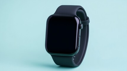 Black Smartwatch Mockup on Light Blue Background, wearable , tech