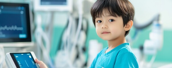 Boy with tablet in Hospital, healthcare, pediatric
