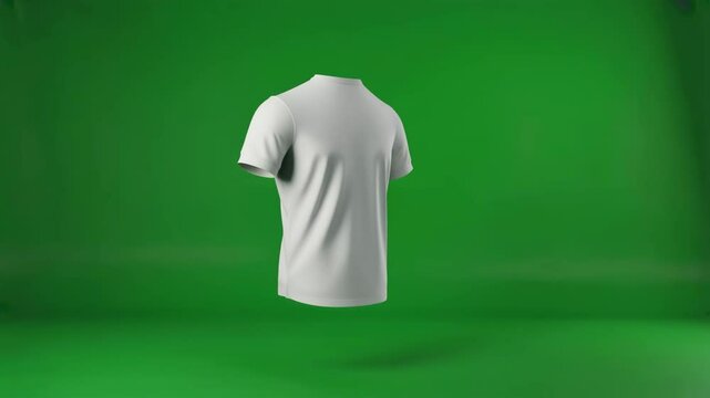 White Blank T-Shirt Rotating Front and Back View on Green Screen