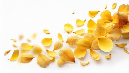 falling yellow flower petals on white background delicate and soft floral elements for romantic or spa designs