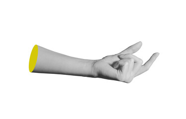 Hand holding empty space between thumb and forefinger in precise gesture showing measurement and