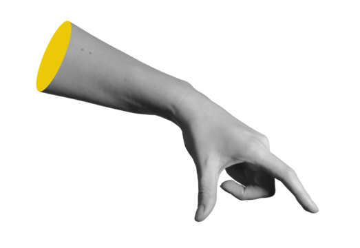 Hand holding gesture with thumb and fingers pinching unseen object. Female arm and index finger