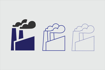 Factory or plant icons set. Pictogram of an industrial facility or building. Symbol of the production facility on the map.