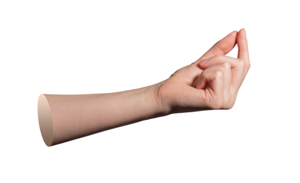 Hand holding tiny object between thumb and forefinger in closeup pinch gesture showing small item