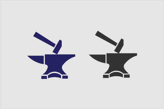 Hammer and anvil icon. Blacksmith's tool, forge attribute. Symbol of forging weapons or armor. Raster icon. Pictogram of work or hard labor. vector illustration