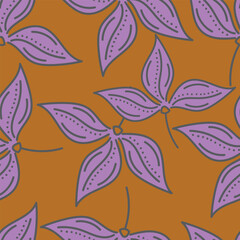 Artistic simple branches flowers peonies, dahlia and buds with leaves seamless pattern. Vector hand drawn. Retro, vintage, pastel print. Template for design, fabric, fashion, wallpaper, textile
