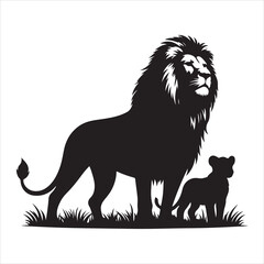 Silhouette vector of a lion standing on a white background