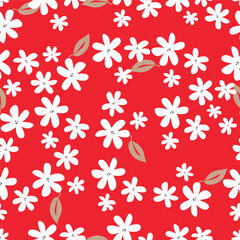 Artistic simple branches flowers peonies, dahlia and buds with leaves seamless pattern. Vector hand drawn. Retro, vintage, pastel print. Template for design, fabric, fashion, wallpaper, textile
