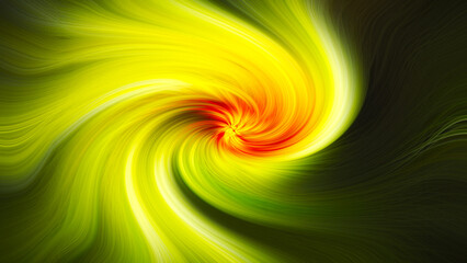 Vibrant Swirl: An abstract, dynamic composition swirls of radiant yellow and green hues converging towards a bright red center, creating a mesmerizing visual effect.