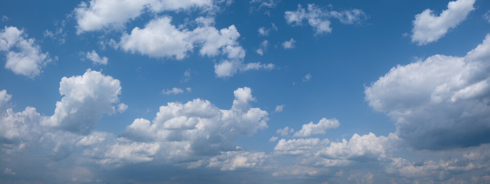 Panorama blue skies with white clouds as background