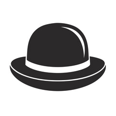 A black bowler hat with a white band isolated on white background representing classic fashion and vintage style