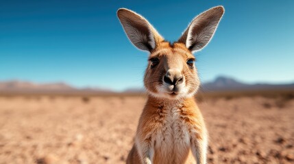 A charming close-up portrait of a cute kangaroo showcasing its unique facial expression in the bright, expansive natural environment that highlights its playful personality.