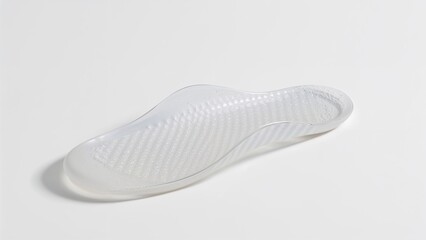 Transparent gel orthopedic insoles over white background, no shadow