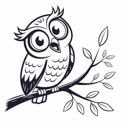 Obraz premium Illustration of owl, vector of a owl setting on a branch