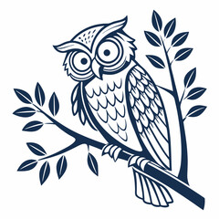 Obraz premium owl on branch, vector illustration of owl