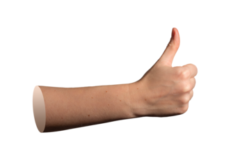 Thumb up hand gesture in approval position, showing acceptance, support, consent, and agreement.