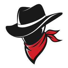 A cowboy with a hat and bandana isolated on white background represents the wild west and outlaw culture