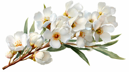 Obraz premium Watercolor Illustration of Wax Flowers – Tiny Pink-White Blossoms with Green Foliage on White Background