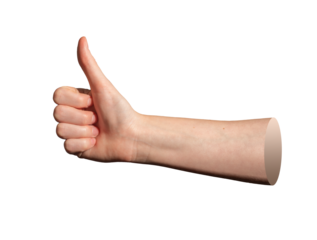 Thumb up hand gesture in approval position, showing consent, support, agreement, and validation.