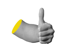 Thumb up hand gesture showing support, consent, and acceptance in election and voting. Female arm