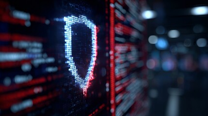 Cybersecurity shield icon protecting business data from digital threats. A powerful visual concept for corporate cybersecurity and data protection services.