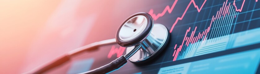 Stethoscope on Rising Graph Health Economy Concept, finance , healthcare