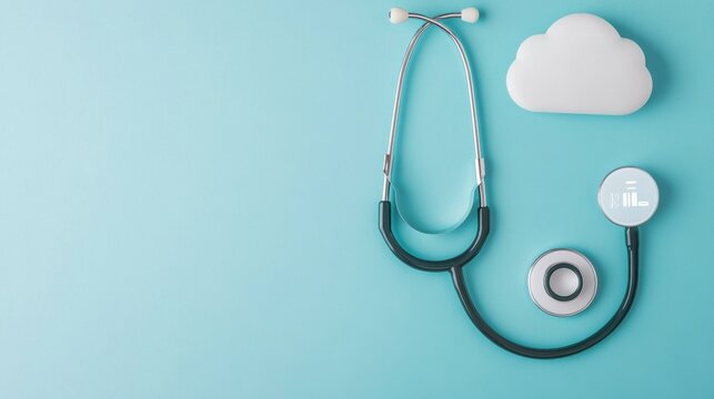 Stethoscope, Cloud and EHR on Blue Healthcare Tech, Medicine , Technology
