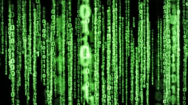 Binary code background | Digital Rainfall Matrix Style | 
 Endless stream of falling digital code symbols, green and black background, matrix-inspired loop, 4K resolution"