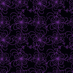 Artistic simple branches flowers peonies, dahlia and buds with leaves seamless pattern. Vector hand drawn. Retro, vintage, pastel print. Template for design, fabric, fashion, wallpaper, textile
