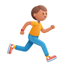 3D icon of a person jogging, cartoon body form, vibrant running shoes.