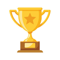 A golden trophy with a star symbolizes victory and achievement isolated on white background