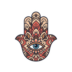 Naklejka premium Hamsa Hand with Central Eye Flat Charm Icon