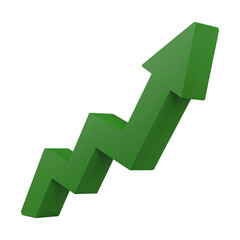 Green 3D Upward Arrow Showing Growth Trend isolated on transparent background