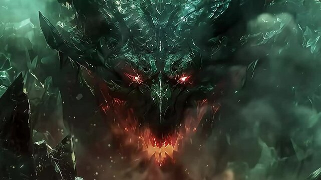 Menacing demonic titan with glowing eyes