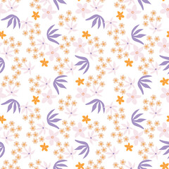 Artistic simple branches flowers peonies, dahlia and buds with leaves seamless pattern. Vector hand drawn. Retro, vintage, pastel print. Template for design, fabric, fashion, wallpaper, textile
