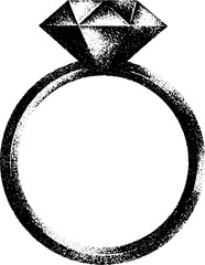 Black ink hand dotwork, vector illustration of an elegant diamond ring