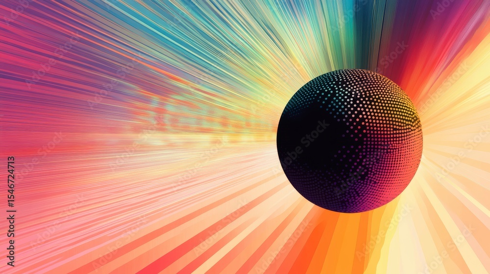 Aufkleber abstract colorful rays converge on a dark sphere.